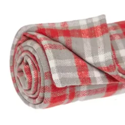 Red and Gray Plaid Cotton Throw