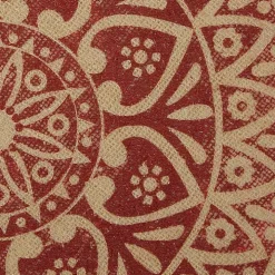 Red and Natural Print Round Placemats, Set of 6