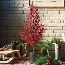 Red Berry Christmas Arrangement in Metal Pot