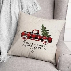 Red Buffalo Check Merry Christmas Truck Pillow