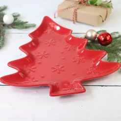 Red Christmas Tree and Snowflakes Serving Platter