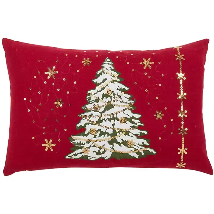 Red Christmas Tree LED Accent Pillow