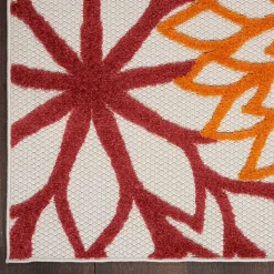 Red Floral Burst Outdoor Area Rug, 5x7