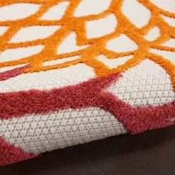 Red Floral Burst Outdoor Round Area Rug, 7 ft.