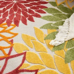 Red Floral Burst Outdoor Round Area Rug, 5 ft.