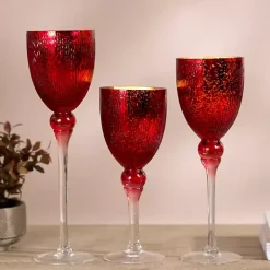 Red Glass Hurricane Charismas, Set of 3