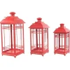 Red Metal and Glass Decorative Lanterns, Set of 3