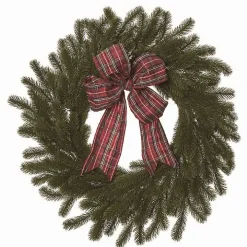 Red Plaid Ribbon Evergreen Christmas Wreath