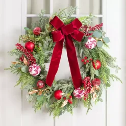 Red Ribbon Toile Christmas Wreath