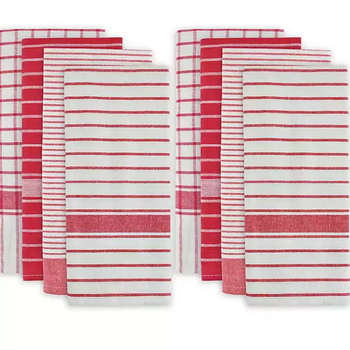 Red Stripe Kitchen Towels, Set of 8