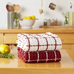 Red Windowpane Oversized Dish Towels, Set of 2