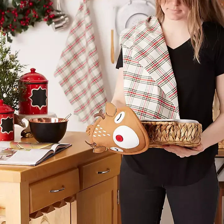 Reindeer Plaid 3-pc. Dishtowel & Potholder Set