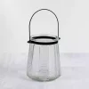 Ribbed Glass Lantern with Metal Handle, 6 in.