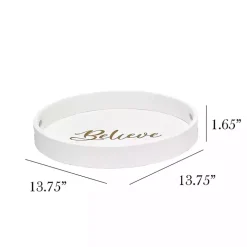 Round Believe White Wood Tray