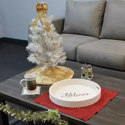 Round Believe White Wood Tray