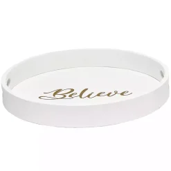 Round Believe White Wood Tray