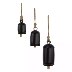 Round Black Iron Hanging Bells, Set of 3