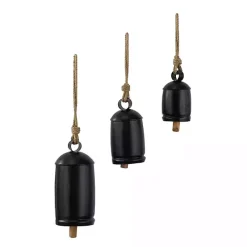 Round Black Iron Hanging Bells, Set of 3