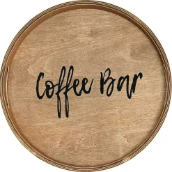 Round Brown Wood Coffee Bar Tray