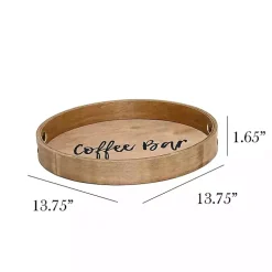 Round Brown Wood Coffee Bar Tray