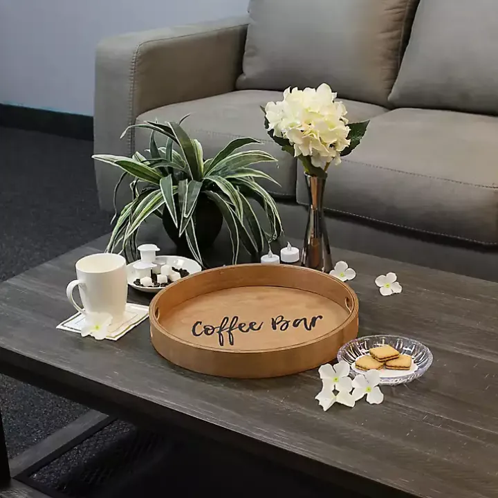 Round Brown Wood Coffee Bar Tray