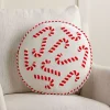 Round Candy Cane Embroidered Pillow
