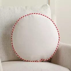Round Candy Cane Embroidered Pillow