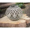 Round Gray Willow Lantern with Glass Pillar
