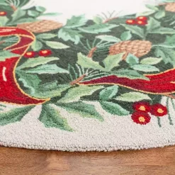 Round Ivory Vintage Poster Hooked Accent Rug