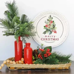 Round Merry Christmas Holly Tree Wall Plaque