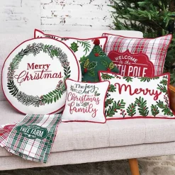 Round Merry Christmas Wreath Pillow