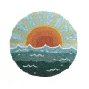 Round Sun Seascape Hooked Wool Pillow