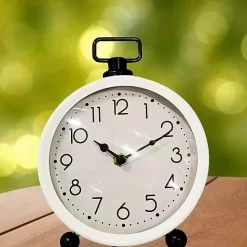 Round White Metal Tabletop Clock