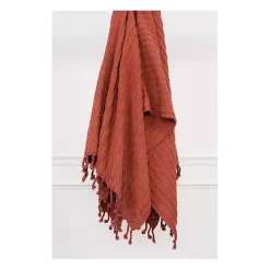 Rust Cable Knit Tassel Throw