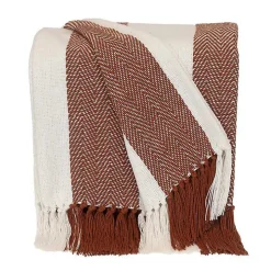 Rust Chalet Striped Fringe Throw