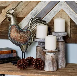 Rust Rustic Mango Wood 3-pc. Candle Holder Set