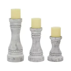 Rustic Gray Carved 3-pc. Candle Holder Set