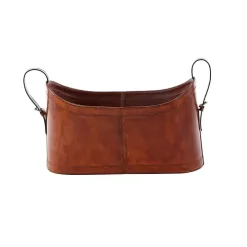Rustic Leather Magazine Basket