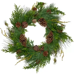 Rustic Pinecone and Jingle Bell Christmas Wreath