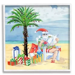 Santa Claus on the Beach Framed Canvas Art Print