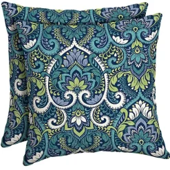 Sapphire Damask Outdoor Pillows, Set of 2