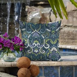 Sapphire Damask Outdoor Pillows, Set of 2