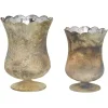 Scalloped Rustic Brown Glass Cup Vases, Set of 2