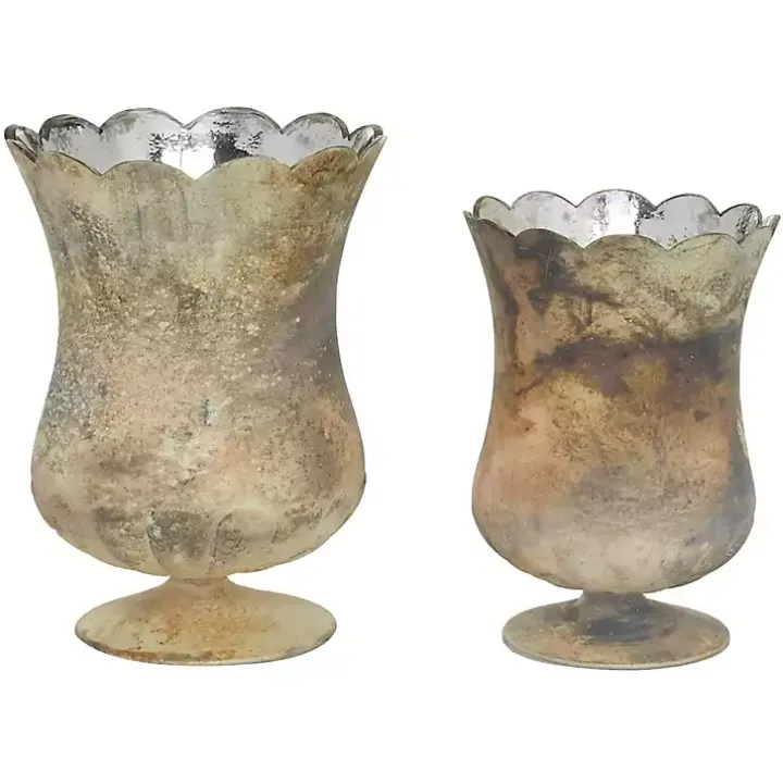Scalloped Rustic Brown Glass Cup Vases, Set of 2