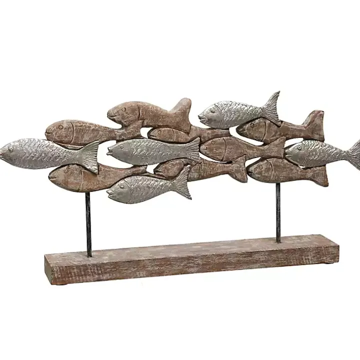 School of Fish Natural Wood Carved Sculpture