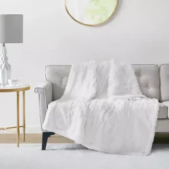 Serta White Shaggy Faux Fur Heated Throw