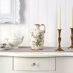 Shabby Chic Ivory Floral Pitcher Vase