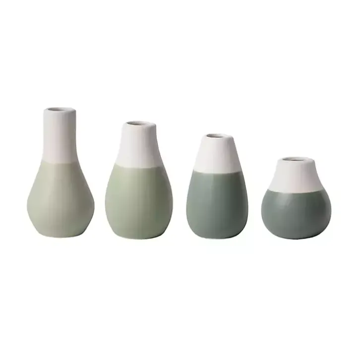Shades of Green Two-Toned Mini Vases, Set of 4