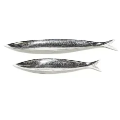 Silver Aluminum Metallic Fish Trays, Set of 2