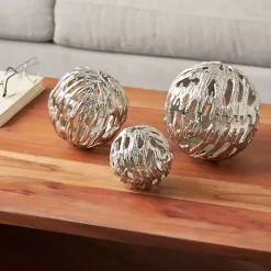 Silver Cut-Out Metal Orbs, Set of 3